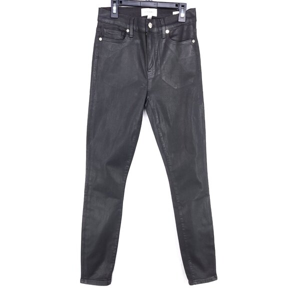 Frame The Alix Faux Leather Jeans Womens Size 26 Skinny Black High Rise - Picture 1 of 14
